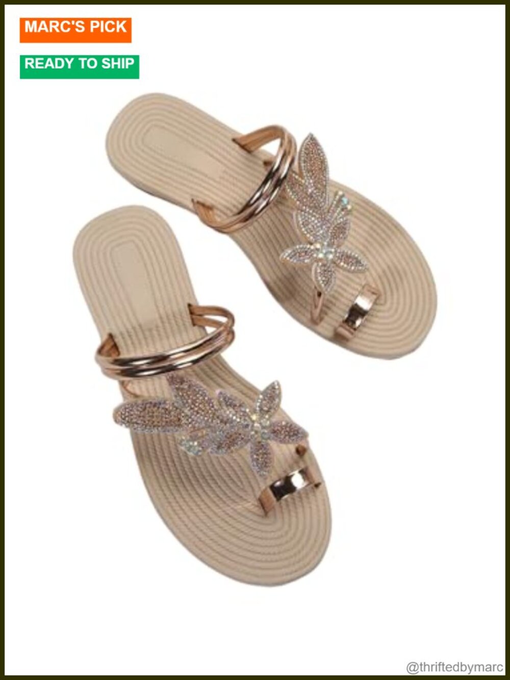 Glitter Flat Sandals Embellished Rhinestone Toe Ring Slides